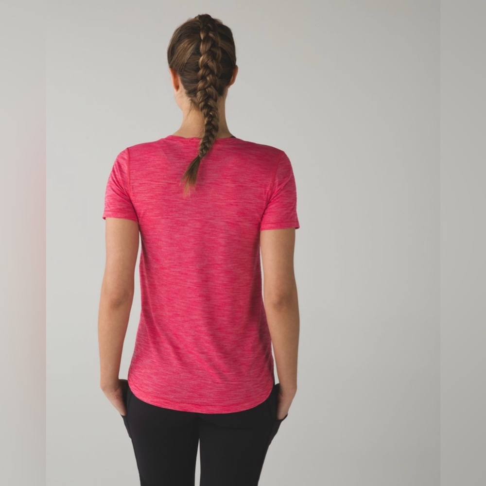 Lululemon What The Sport Tee V-Neck Size 2 Heathered Boom Juice Pink Running - Picture 2 of 7